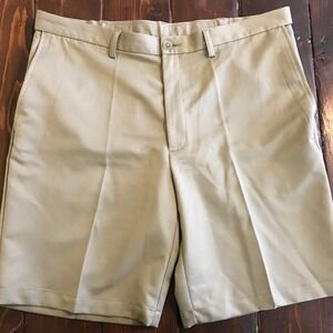 Haggar Mens Khaki Flat Front Shorts Size 38 Tan Polyester Dress Golf Casual